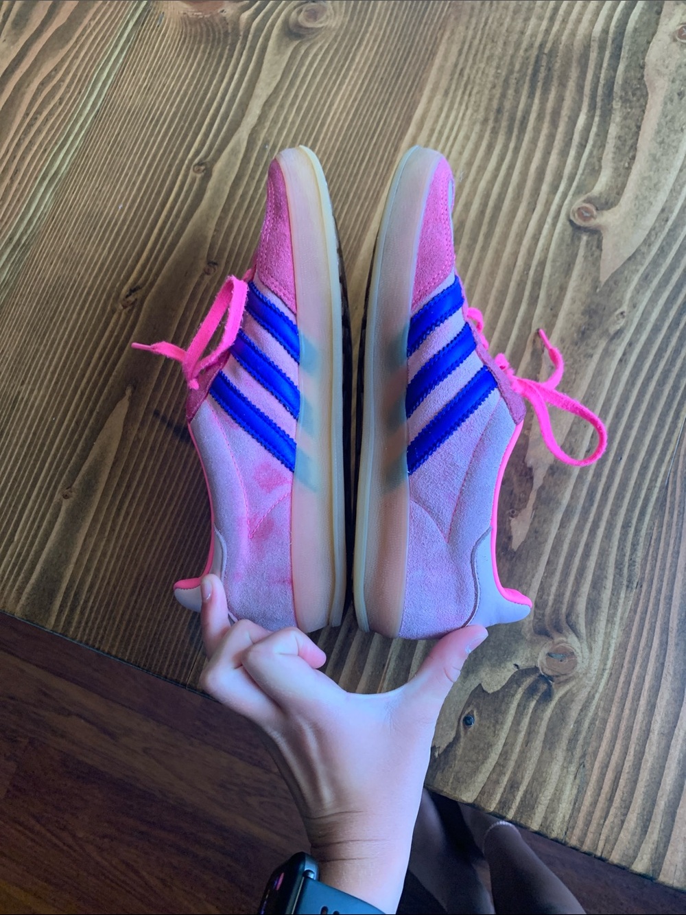 Adidas Gazelle Pink Suede Sneakers with Blue Stripes - Picture 7 of 9
